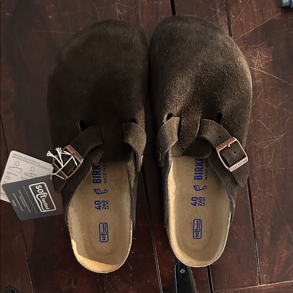 Birkenstock Brown Suede Slip-On Clogs with Buckle
Mocha